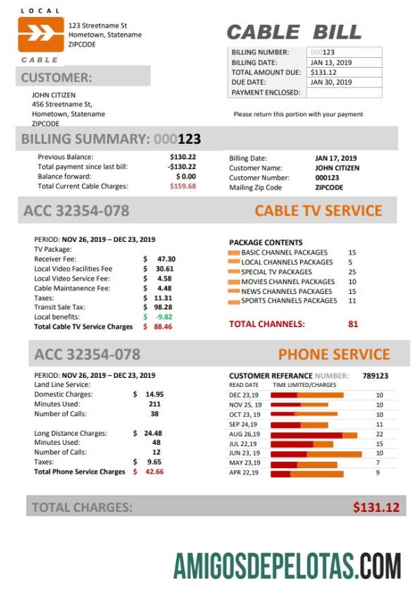 Para baixar modelo de conta de serviços públicos de cabos locais da Marinha dos EUA em formato Word e PDF (.doc e .pdf)